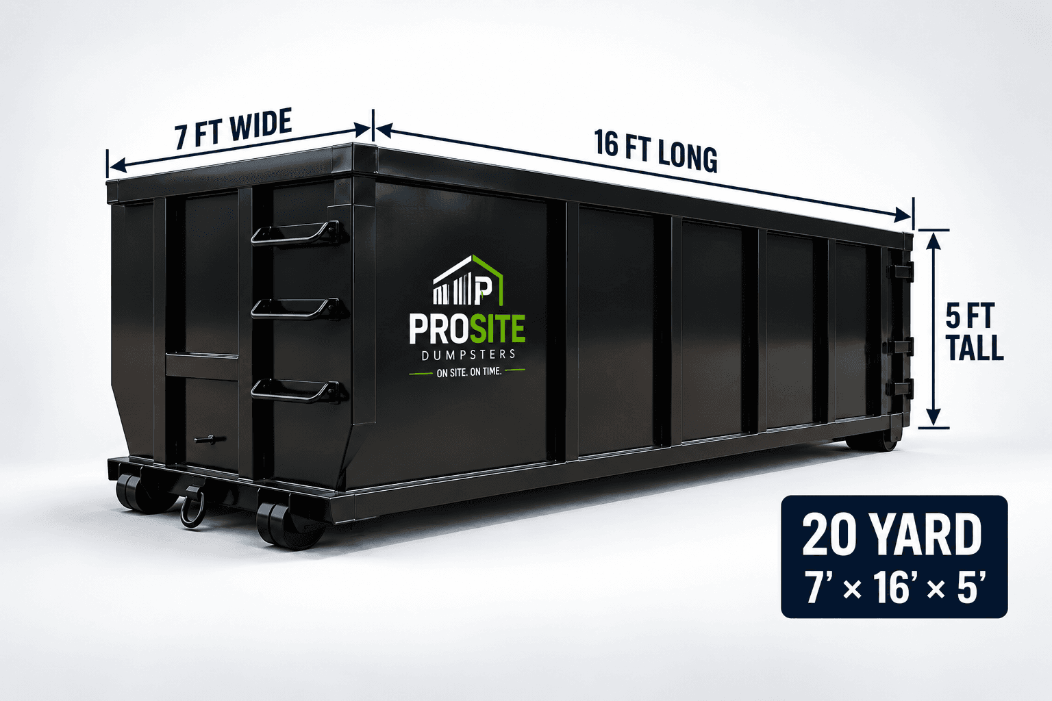 ProSite 20 yard dumpster with dimensions